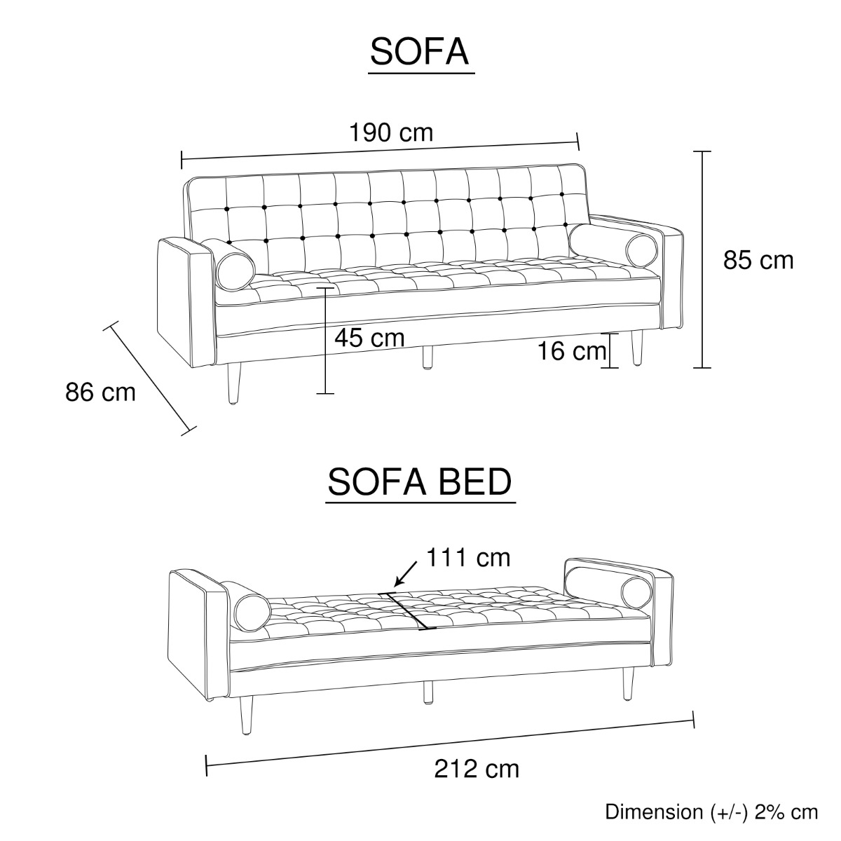 Sofa Bed 3 Seater On Tufted Lounge